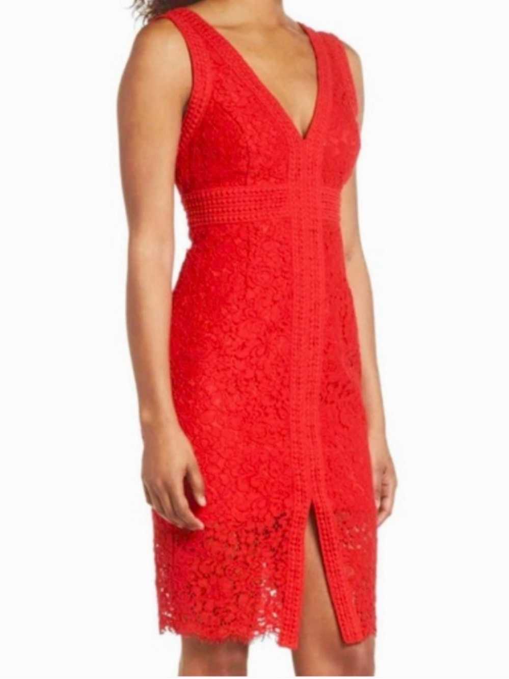 NWT Bardot Morgan Front Slit Lace Sheath Dress Red
